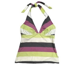 Athleta‎ Swim Tankini Halter Tie Padded Cup Striped Swimsuit Top Women's XS